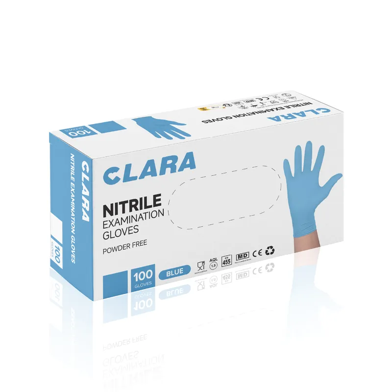 CLARA XS NIEBIESKIE Rękawice Nitrylowe Diagnostyczne, Bezpudrowe, 100 szt