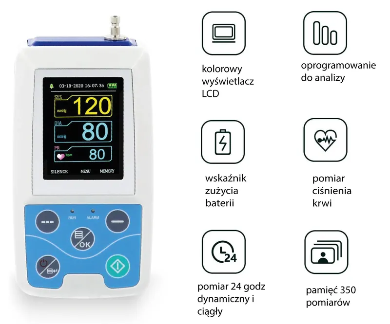 CONTEC ABPM50 Holter Ciśnieniowy, Tryb Holtera Lub Ciśnieniomierz, Wyświetlacz TFT