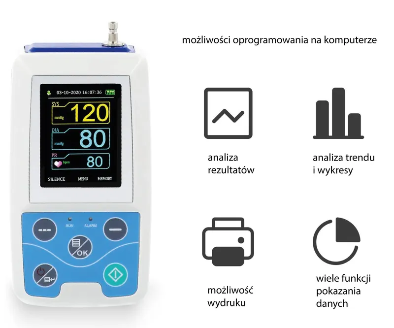 CONTEC ABPM50 Holter Ciśnieniowy, Tryb Holtera Lub Ciśnieniomierz, Wyświetlacz TFT