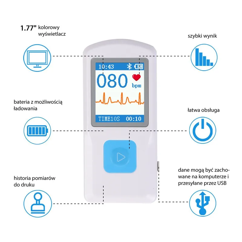 CONTEC PM10 Przenośny Monitor EKG, Z Bluetooth I Aplikacją Mobilną