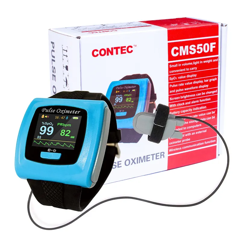 CONTEC CMS50F Pulsoksymetr Nadgarstkowy, Kolorowy Wyświetlacz, Zapis Danych
