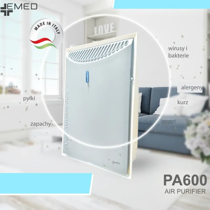 EMED PA600 Oczyszczacz Powietrza, Filtr HEPA I Plazmowy, Usuwa Wirusy I Alergeny