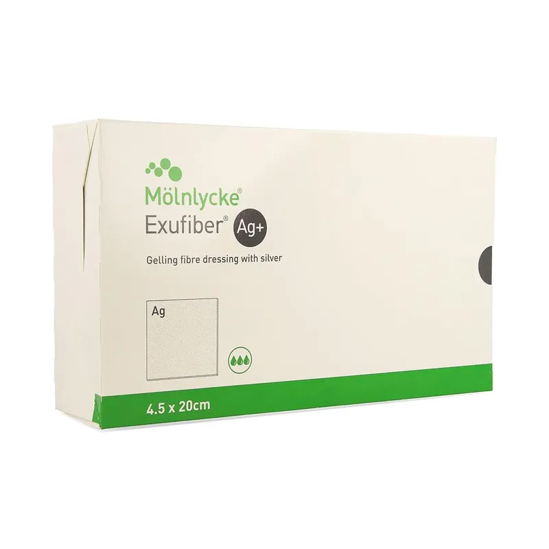 MÖLNLYCKE EXUFIBER AG 4,5×20 cm Opatrunek Żelujący Z Włókien, Przeciwbakteryjny, 10 szt