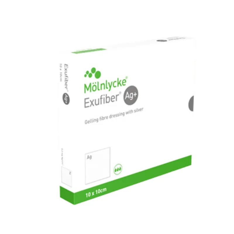 MÖLNLYCKE EXUFIBER AG 10×10 cm Opatrunek Żelujący Z Włókien, Przeciwbakteryjny, 10 szt