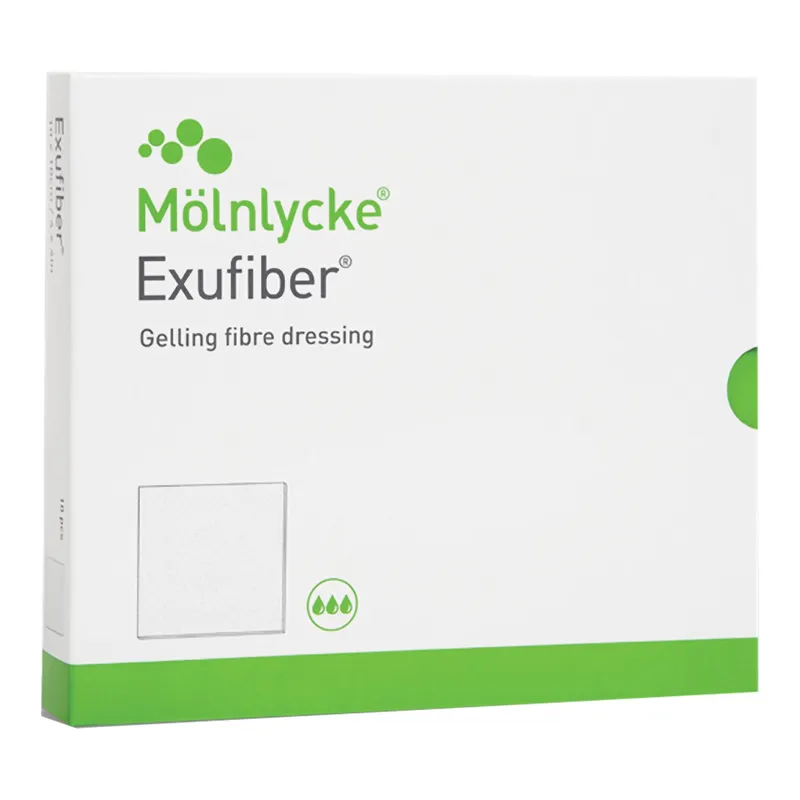 MÖLNLYCKE EXUFIBER AG 4,5×10 cm Opatrunek Żelujący Z Włókien, Przeciwbakteryjny, 10 szt