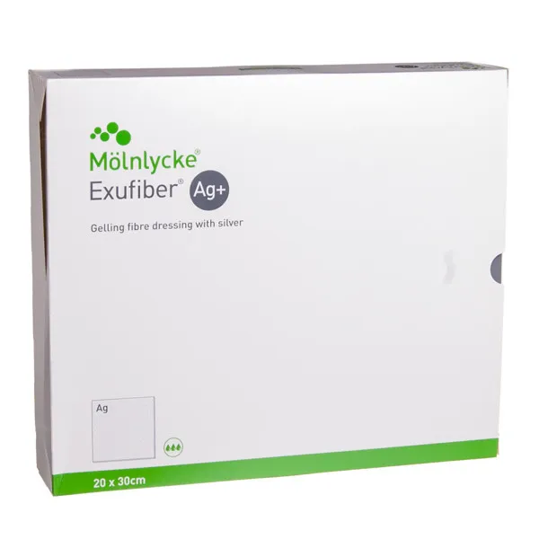 MÖLNLYCKE EXUFIBER AG 20×30 cm Opatrunek Żelujący Z Włókien, Antybakteryjny, 5 szt