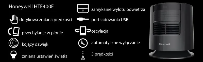 HONEYWELL HTF400E Wentylator Sypialniany Z Różowym Szumem, USB, Oscylacja, Timer