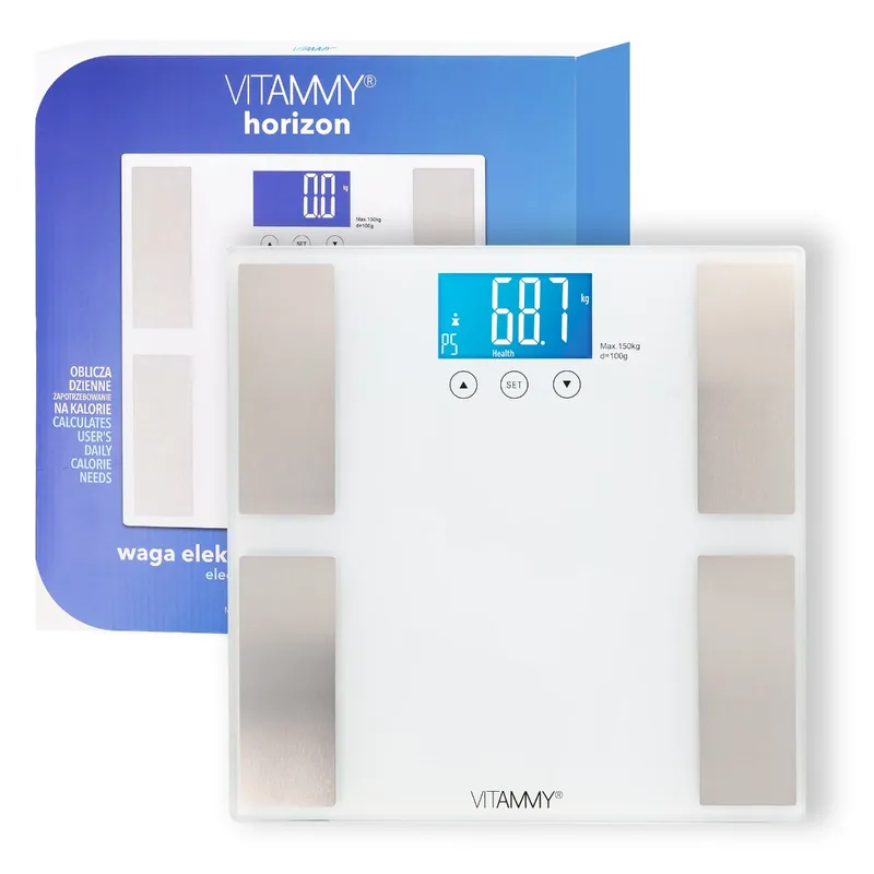 VITAMMY HORIZON Waga Analityczna Łazienkowa, Pomiar Tłuszczu, Wody, BMI