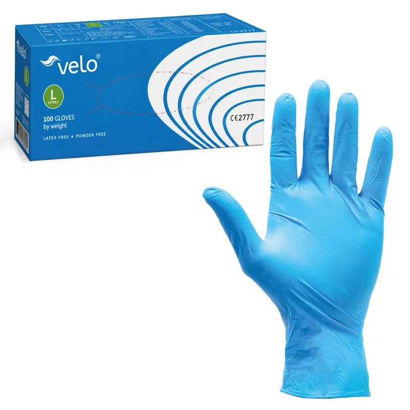 VELO NITRILE BLUE L Rękawice Nitrylowe Zabiegowe Bezpudrowe, Niebieskie, 100 szt
