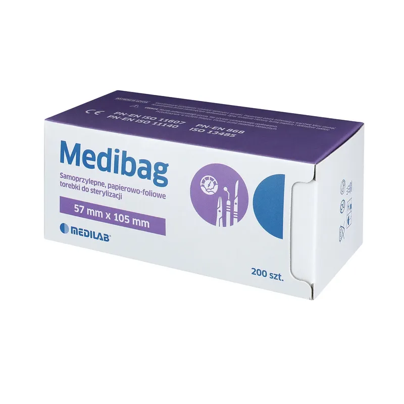 MEDILAB MEDIBAG 57 x 105 mm Torebki Samoprzylepne Do Sterylizacji, 200 szt