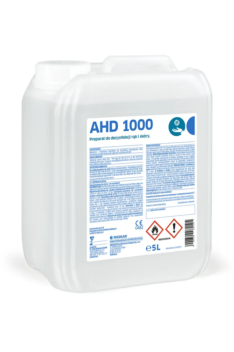 MEDILAB AHD 1000 5 l Płyn Do Dezynfekcji Rąk I Skóry, Alkoholowy, Gotowy Do Użycia