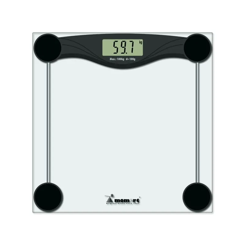 MOMERT 5873 Waga Łazienkowa, Szklana, Do 180 kg, Z Automatycznym Wyłączaniem