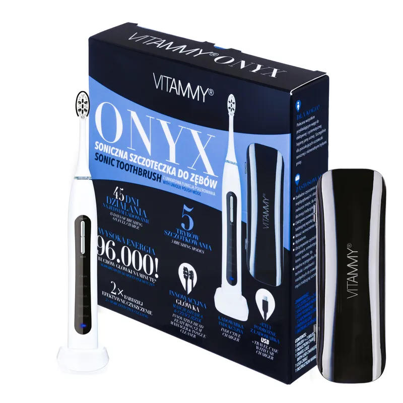 VITAMMY ONYX Szczoteczka Soniczna Do Zębów Z Polerowaniem I 5 Trybami, 96000 Drg/Min