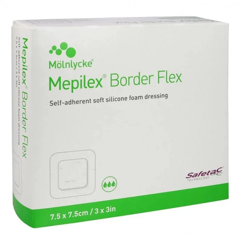 MÖLNLYCKE MEPILEX BORDER FLEX 7,5 x 7,5 cm Opatrunek Chłonny Piankowy, 5 szt