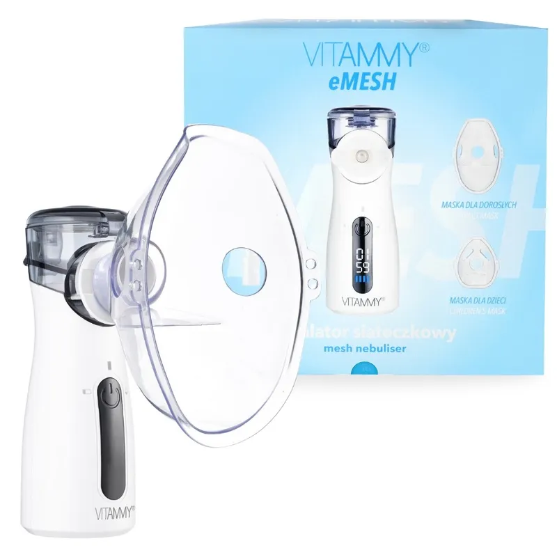 VITAMMY EMESH Inhalator Siateczkowy, Maska Dla Dzieci I Dorosłych, Wyświetlacz