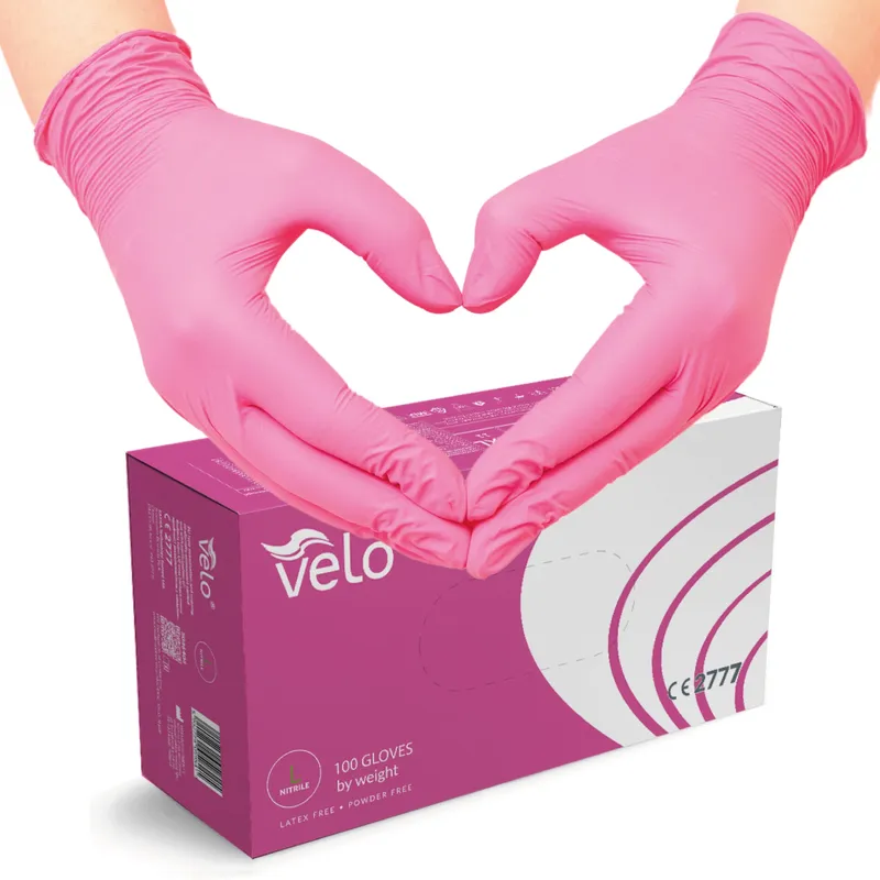 VELO NITRILE PINK L Rękawice Nitrylowe Zabiegowe Bezpudrowe, 100 szt - Różowe