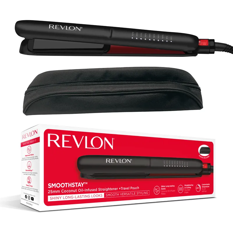 REVLON SMOOTHSTAY RVST2211PE Prostownica Do Włosów 25 mm Z Olejkiem Kokosowym I Etui