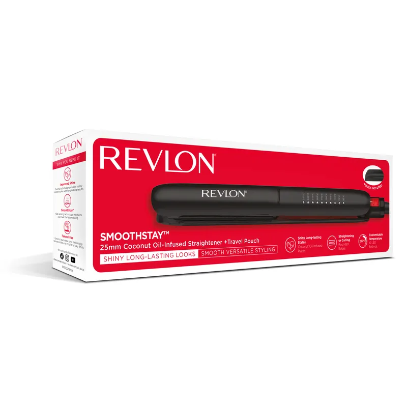 REVLON SMOOTHSTAY RVST2211PE Prostownica Do Włosów 25 mm Z Olejkiem Kokosowym I Etui