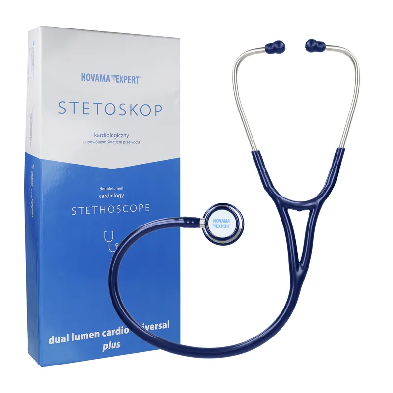 NOVAMA EXPERT Stetoskop Kardiologiczny, Głowica Stalowa, Podwójne Światło - GRANATOWY