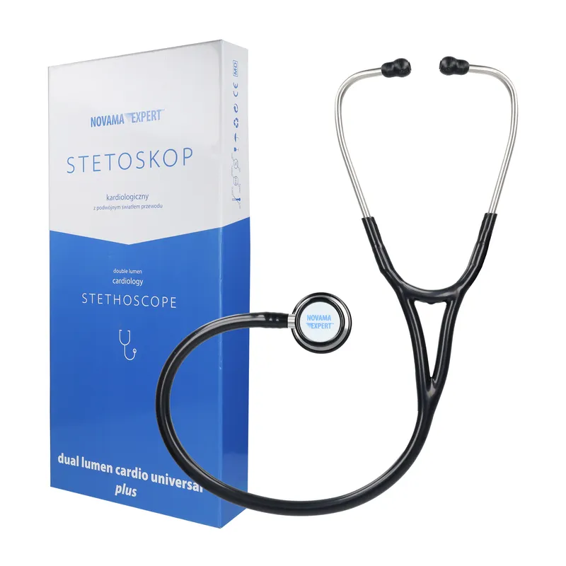 NOVAMA EXPERT Stetoskop Kardiologiczny, Podwójna Głowica, Stal Nierdzewna - CZARNY