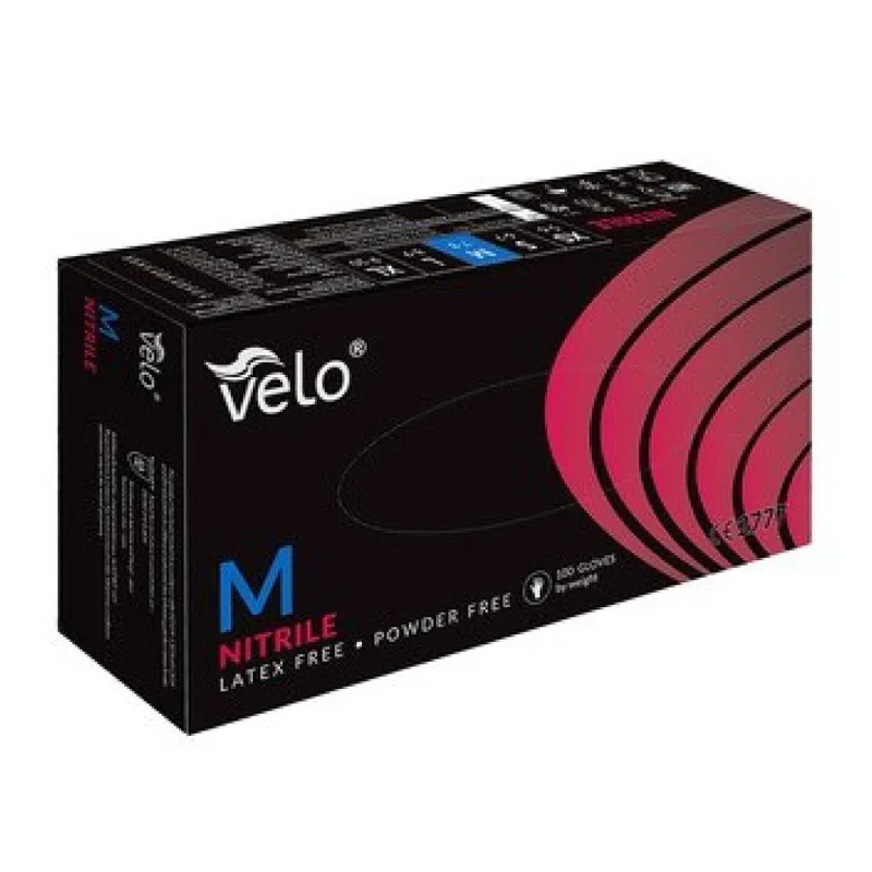 VELO NITRILE BLACK M Rękawice Nitrylowe Bezpudrowe, Czarne, 100 szt