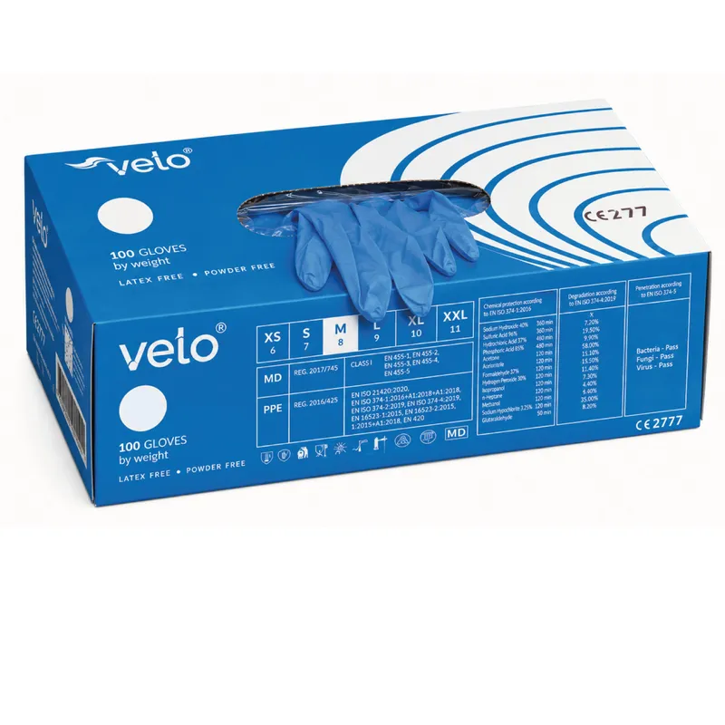 VELO NITRILE BLUE XL Rękawice Nitrylowe Zabiegowe Bezpudrowe, Niebieskie, 100 szt