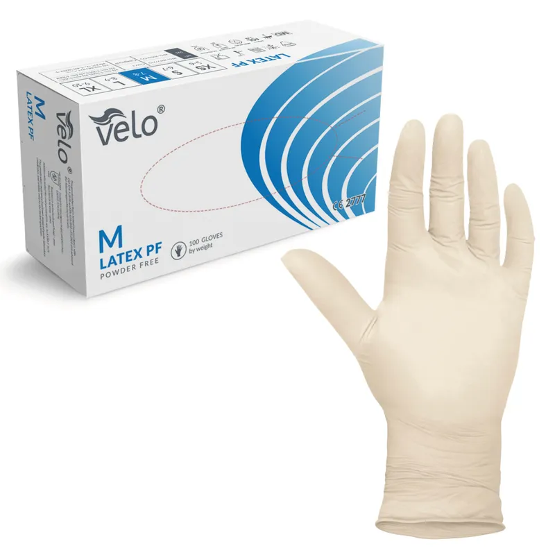 VELO LATEX PF M Rękawice Lateksowe Bezpudrowe Diagnostyczne, 100 szt