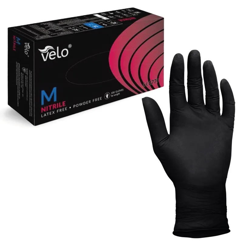 VELO NITRILE BLACK M Rękawice Nitrylowe Bezpudrowe, Czarne, 100 szt