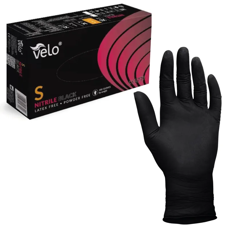 VELO NITRILE BLACK S Rękawice Nitrylowe Bezpudrowe, Czarne, 100 szt