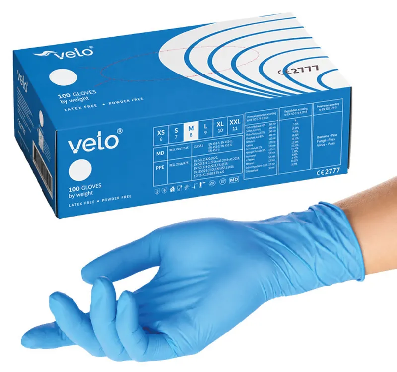 VELO NITRILE BLUE S Rękawice Nitrylowe Zabiegowe Bezpudrowe, Niebieskie, 100 szt