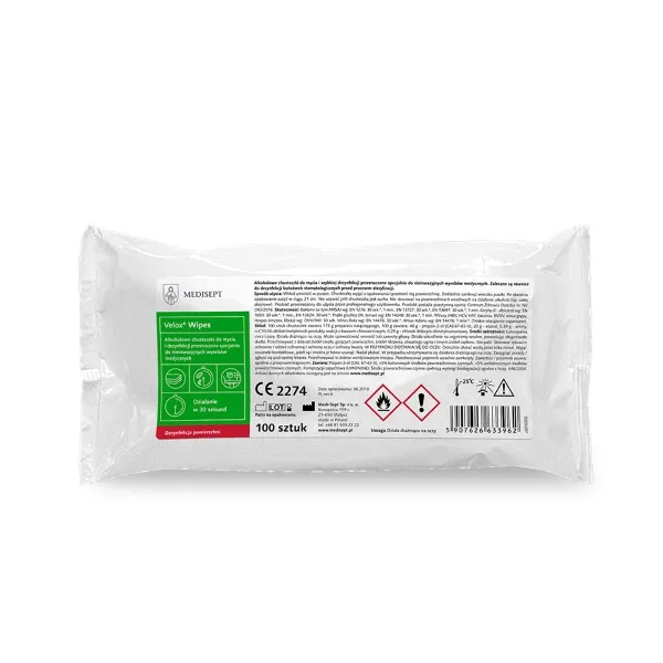 MEDISEPT VELOX WIPES Chusteczki Do Dezynfekcji Powierzchni, Wkład, 100 szt