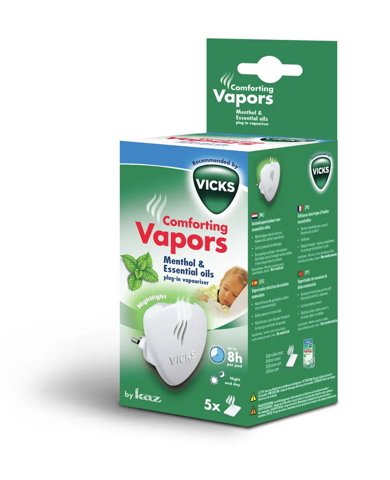 VICKS COMFORTING VAPORS Dyfuzor Olejków Eterycznych, Do Kontaktu, Z Funkcją Lampki