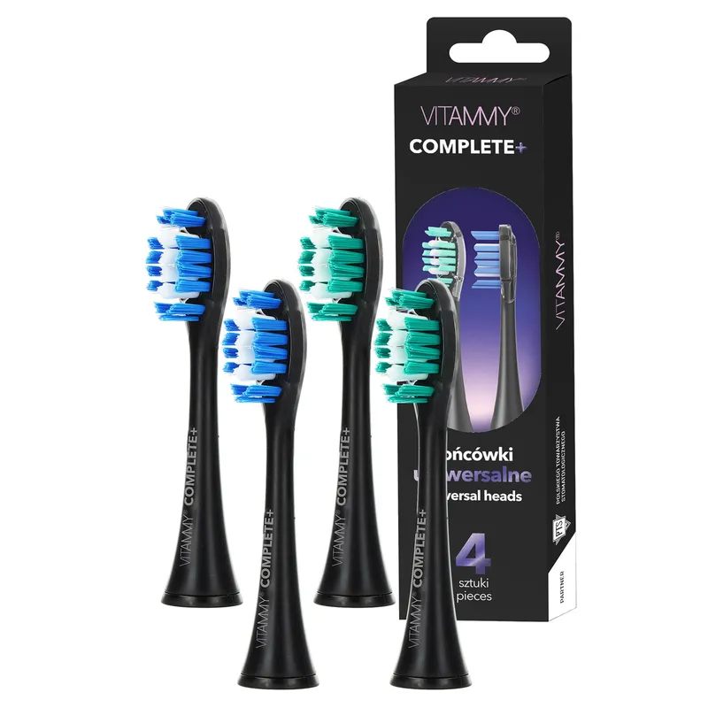 VITAMMY COMPLETE+ Końcówki Do Szczoteczki Sonicznej Serii SONICE, Uniwersalne, Czarne, 4szt