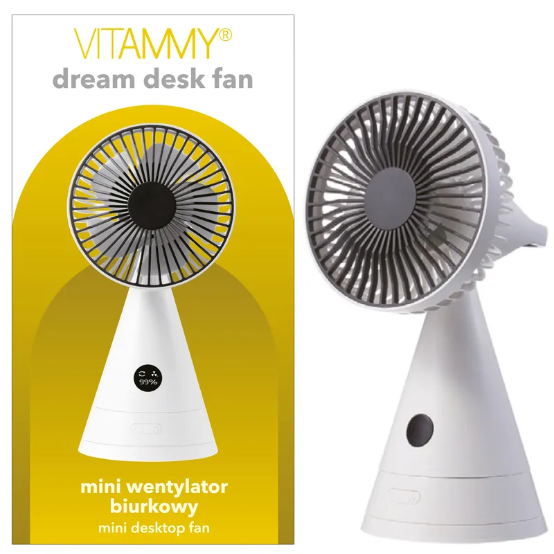 VITAMMY DREAM DESK FAN Mini Wentylator Biurkowy USB, 4000 mAh - SZARY