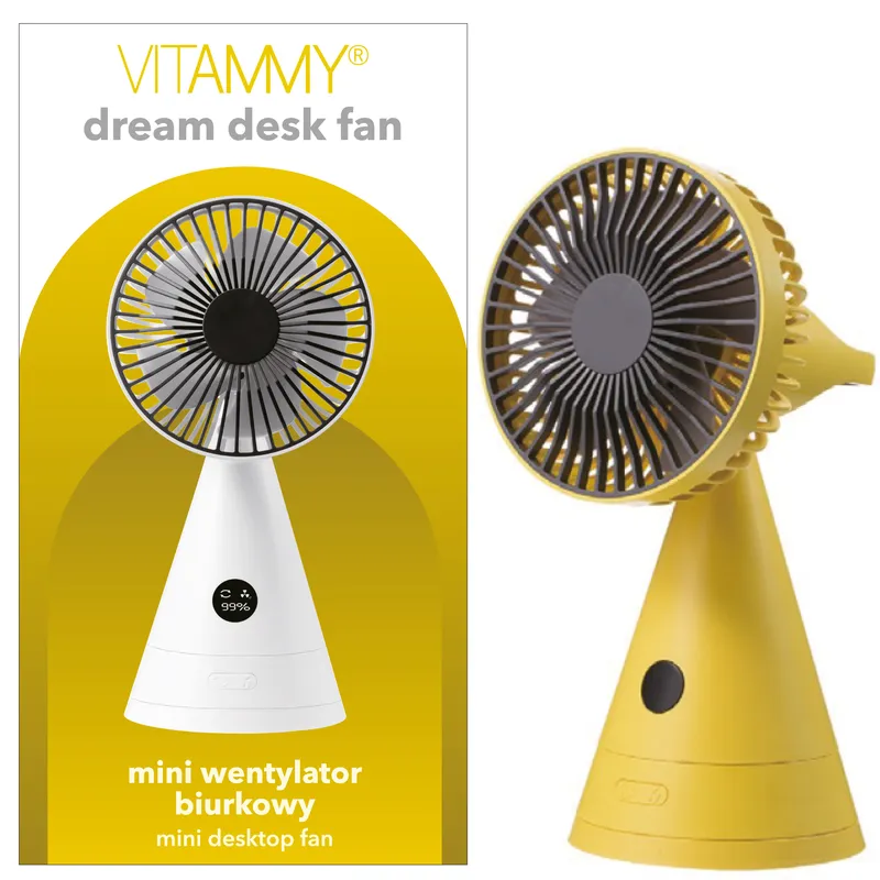 VITAMMY DREAM DESK FAN Mini Wentylator Biurkowy USB, 4000 mAh - ŻÓŁTY