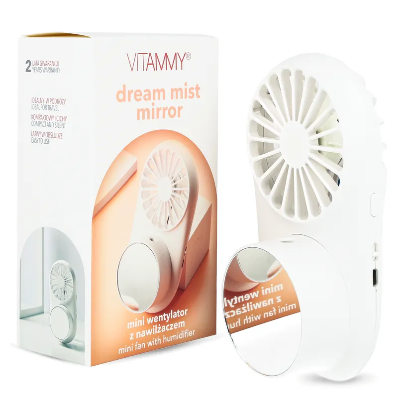 VITAMMY DREAM MIST MIRROR Mini Wentylator Z Nawilżaczem I Lusterkiem, USB