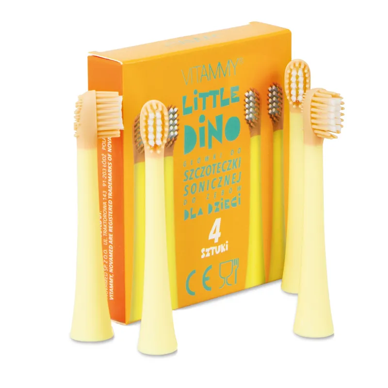 VITAMMY LITTLE DINO YELLOW Końcówki Do Szczoteczki Sonicznej Do Zębów, 4 szt
