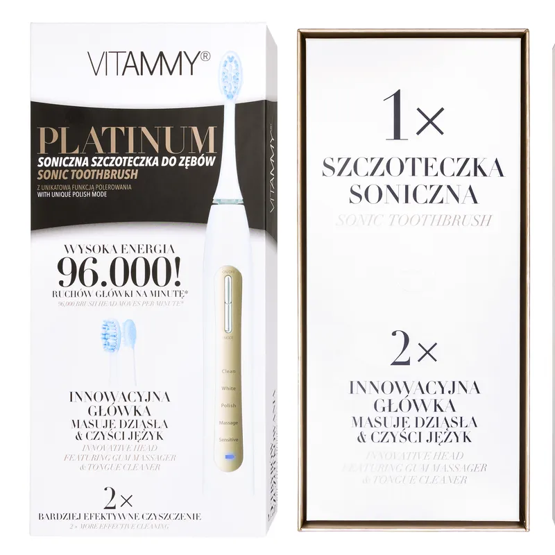 VITAMMY PLATINUM Szczoteczka Soniczna Do Zębów, 5 Trybów, IPX7, 96 000 Ruchów/Min