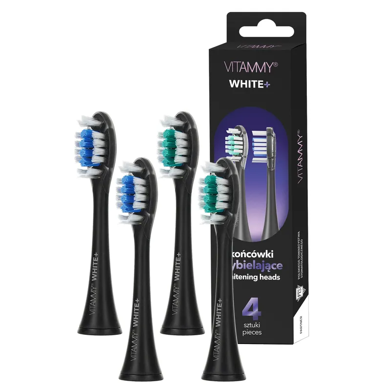VITAMMY WHITE+ Końcówki Do Szczoteczki Sonicznej Serii SONICE, Wybielające, Czarne, 4szt