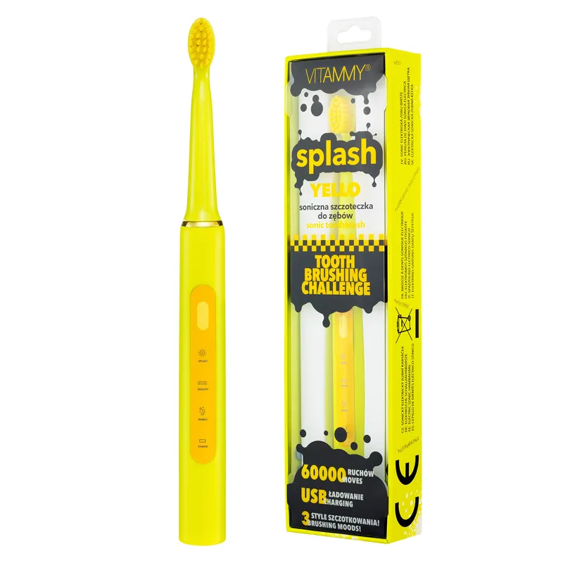 VITAMMY SPLASH YELLO Szczoteczka Soniczna Dla Dzieci 8+, 60 000 Drgań/Min