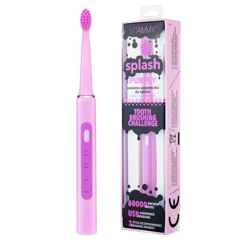 VITAMMY SPLASH PURPLY Szczoteczka Soniczna Dla Dzieci 8+, 60 000 Drgań/Min