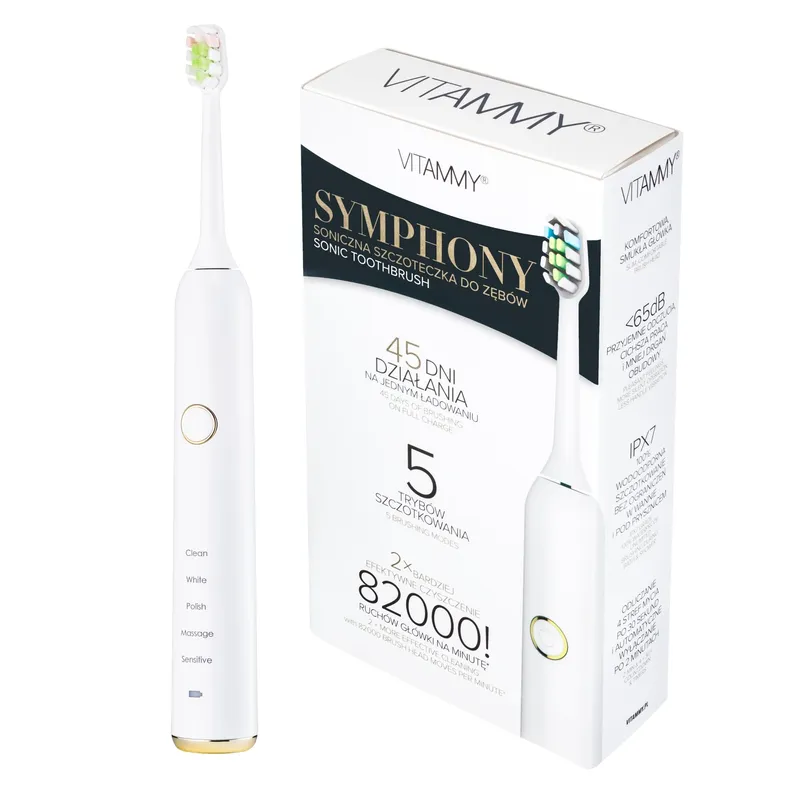 VITAMMY SYMPHONY WHITE I PINK Szczoteczka Soniczna Do Zębów Z Komfortową Obudową, 2szt