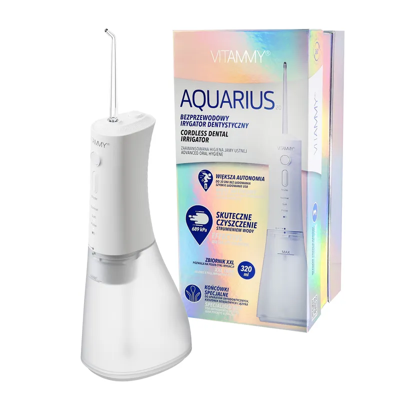 VITAMMY AQUARIUS Irygator Bezprzewodowy Do Jamy Ustnej, 3 Tryby, IPX7, 4 Końcówki