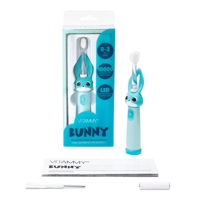VITAMMY BUNNY LIGHT BLUE Szczoteczka Soniczna Dla Dzieci 0-3 Lata, LED, Nanowłókna
