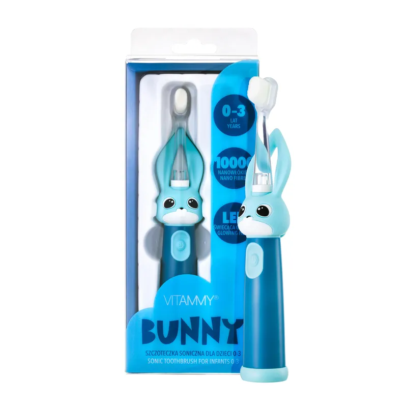 VITAMMY BUNNY BLUE Szczoteczka Soniczna Dla Dzieci 0-3 Lata, LED, Nanowłókna