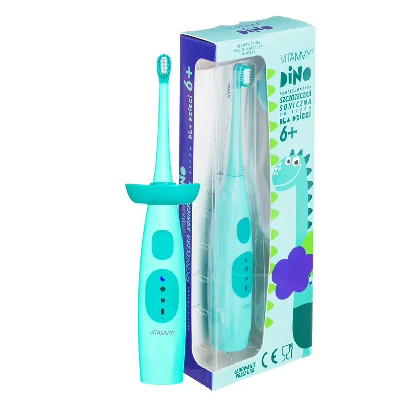VITAMMY DINO / TOURQOUISE Szczoteczka Soniczna Dziecięca 6+, Z Redukcją Drgań