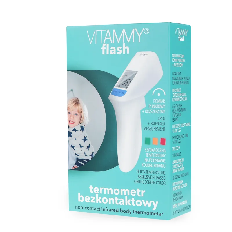 VITAMMY FLASH Termometr Bezdotykowy, 2 Tryby Pomiaru, Ekran Z Podświetleniem
