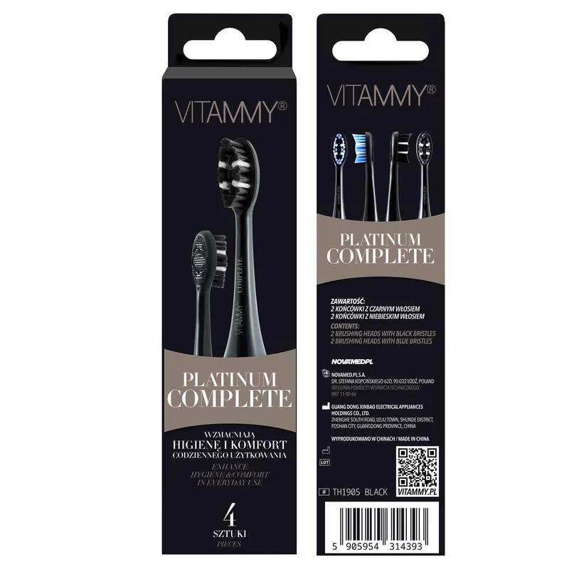 VITAMMY PLATINUM COMPLETE Końcówki Do Szczoteczki Sonicznej, Czarne, 4szt