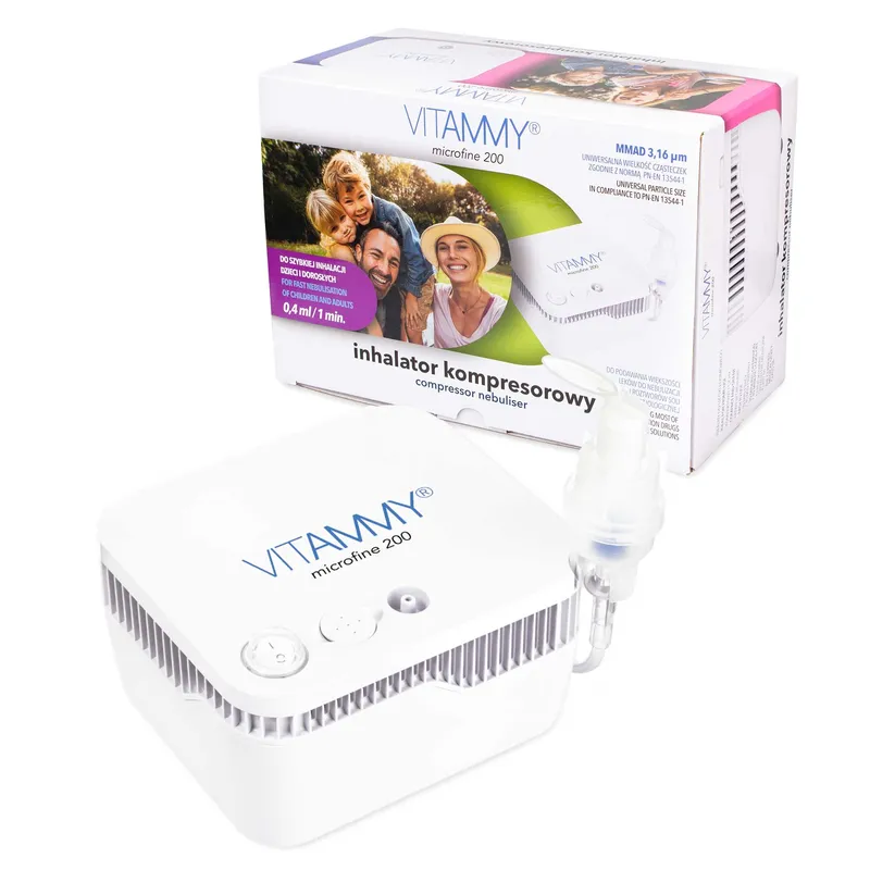 VITAMMY MICROFINE 200 Inhalator Kompresorowy Domowy, MMAD 3,16, Cichy I Kompaktowy