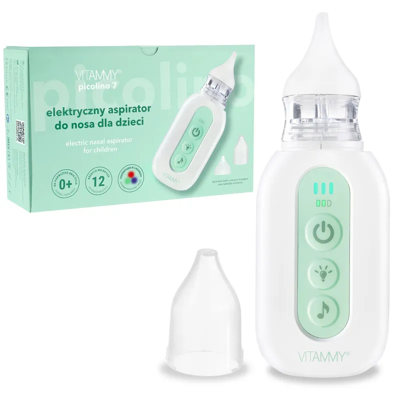 VITAMMY PICOLINO 7 Elektryczny Aspirator Do Nosa Dla Dzieci, 2 Końcówki, 3 Tryby